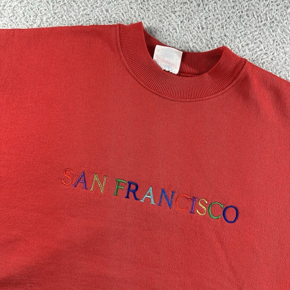 VINTAGE San Francisco Destination Crewneck Sweater‎ Mens XL Red Embroidered